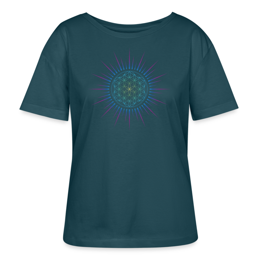 Fleur de vie Soleil Paon - T-shirt  Femme - 100% Coton Bio - bleu pétrole foncé