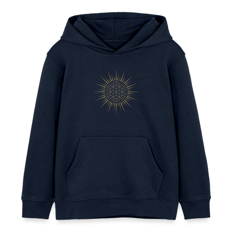 Fleur de Vie Soleil Or - Sweat à capuche Enfant - Coton bio - bleu marine