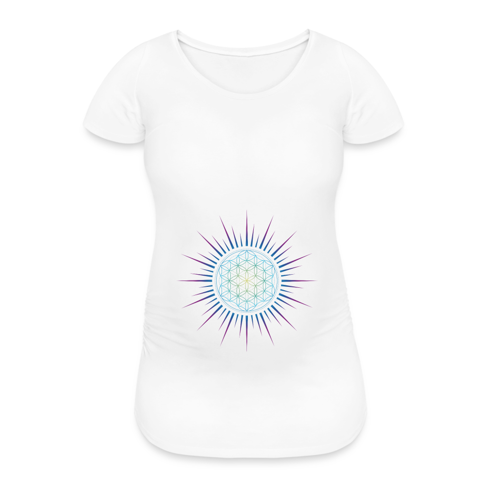 Fleur de vie Soleil Paon - T-shirt Femme Enceinte - 100% Coton Bio - blanc