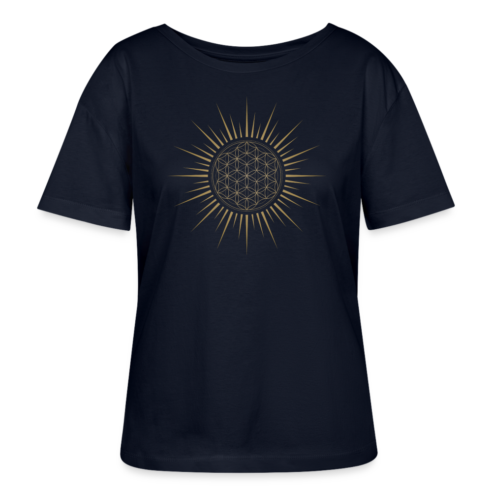 Fleur de Vie Soleil Or T-shirt Femme 100% coton bio - marine