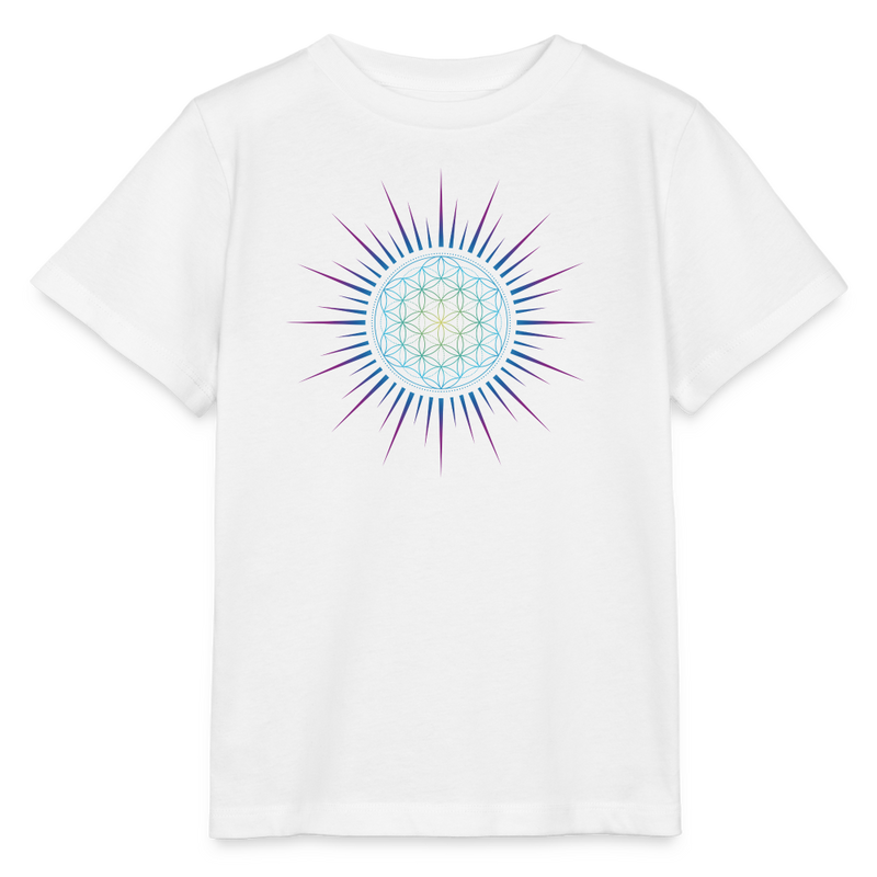 Fleur de vie Soleil Paon - T-shirt enfant - 100% Coton Bio - blanc