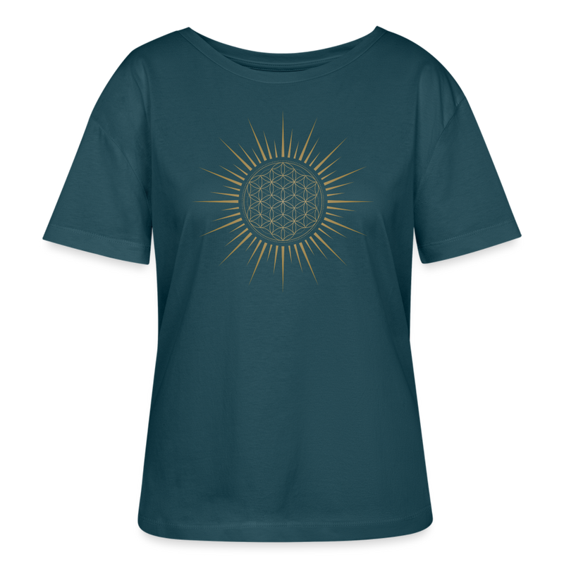 Fleur de Vie Soleil Or T-shirt Femme 100% coton bio - bleu pétrole foncé