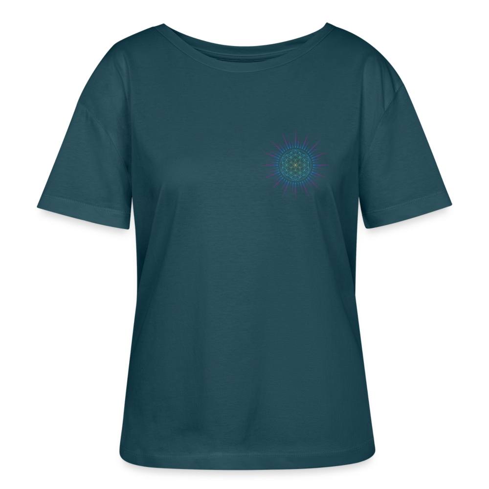 Fleur de vie Soleil Paon coeur - T-shirt  Femme - 100% Coton Bio - bleu pétrole foncé