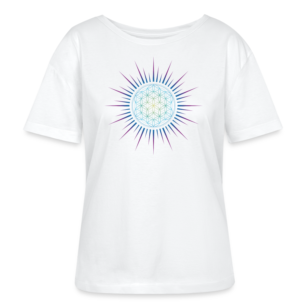 Fleur de vie Soleil Paon - T-shirt  Femme - 100% Coton Bio - blanc