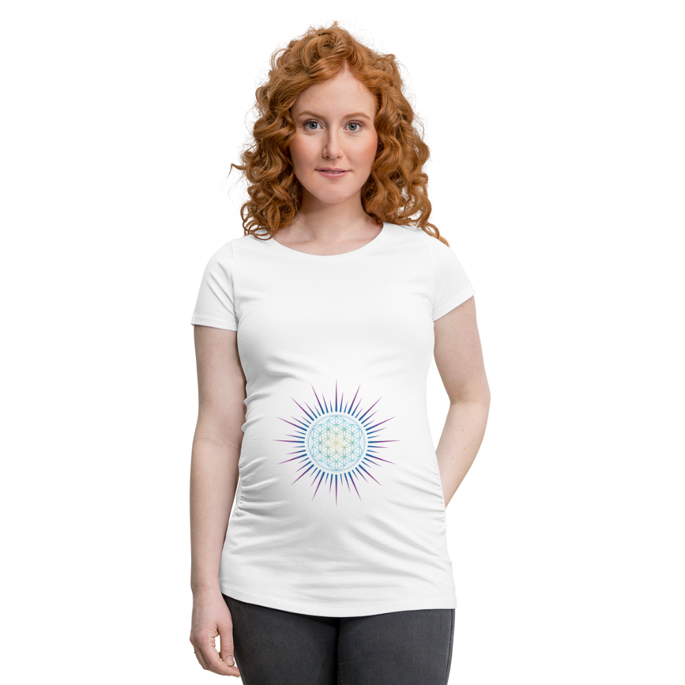 Fleur de vie Soleil Paon - T-shirt Femme Enceinte - 100% Coton Bio - blanc